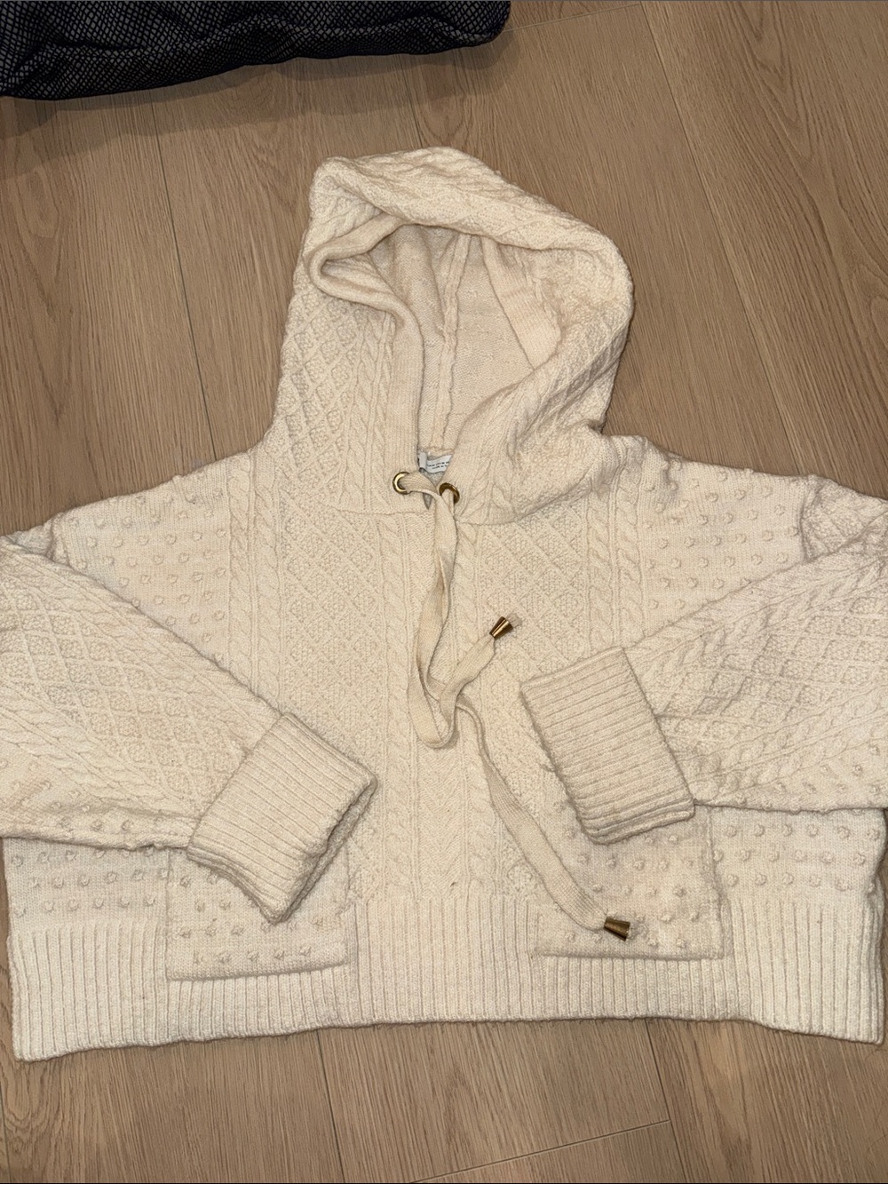 Zara Cream Cable-Knit Hooded Sweater